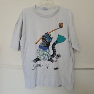 Vintage 80s Kilban Cat Golf Swing Crazy Shirts Single Stitch T-Shirt USA L White